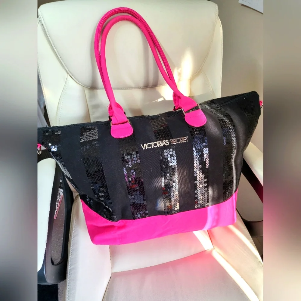 Victoria's Secret Black and Pink Sequin Tote - Picture 1 of 9
